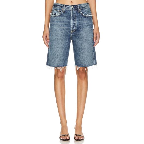 NWT AGOLDE 90s Frayed Hem Cut Denim Short In Precision Size 33 - Picture 2 of 7